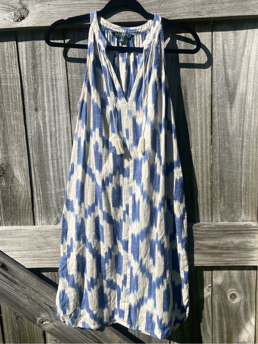 Ralph Lauren Blue and White Ikat Midi Dress Sz 4
